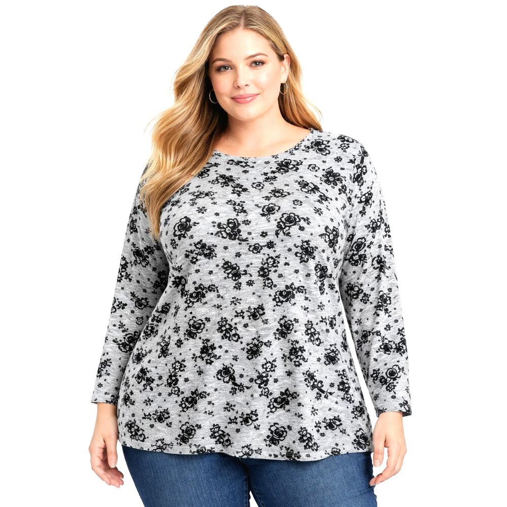 T by Talbots Floral Knit Top – Women’s 2X – Velvet like Accents